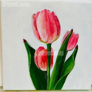 Acrylic Painting of Three Tulips