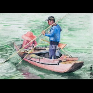 Watercolor Painting: Harvesting River Snails Watercolor Painting: Harvesting River Snails