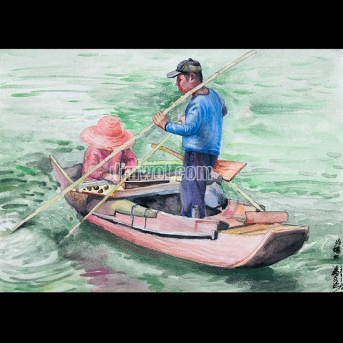 Watercolor Painting: Harvesting River Snails Watercolor Painting: Harvesting River Snails